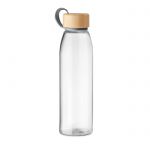 Szklana butelka z bambusową pokrywką FJORD WHITE - 100 szt. z nadrukiem MO6246